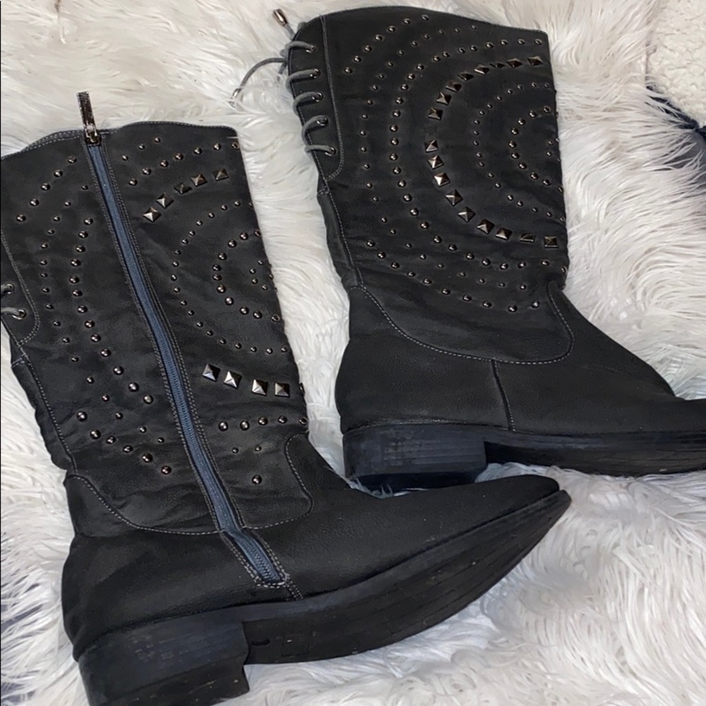 Gray studded boots